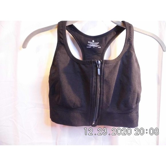 NWOT Breezies Seamless Zip Front Racerback Black Medium - Picture 1 of 2